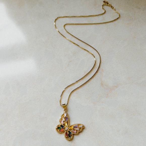 🎉HP🎉CZ Rainbow Butterfly Necklace | 14k Gold Filled - Picture 5 of 6